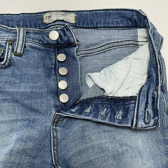 Free People Bootcut Crop Jeans Women W26 Flare Button Fly Boho Hippie Retro Fray - Picture 10 of 12